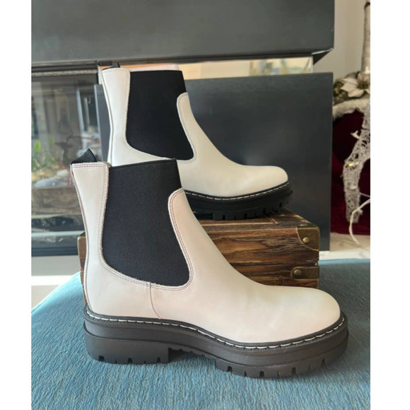 Marc Fisher Patrick Chelsea Lugsole Booties in White Leather - Picture 6 of 10